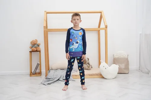 Vista 9 de Pijamas para niños, dinosaurio, cohete, espacio, 4 piezas, conjunto de ropa de dormir de 2 a 12 años