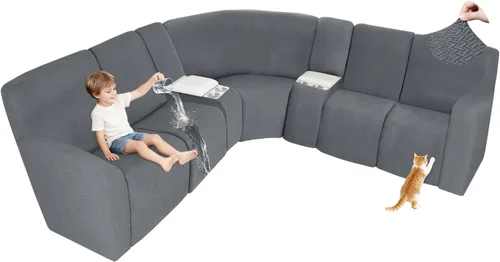 Vista 90 de ALIECOM Fundas 100% impermeables para sofá seccional reclinable, forma de L, elásticas, para esquina, funda para sofá seccional reclinable, lavable