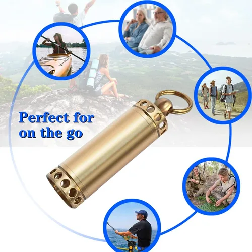 Vista 3 de Pastillero para llavero, mini pastillero portátil de latón impermeable para bolsillo de bolso, pequeño estuche para pastillas para viajes al aire