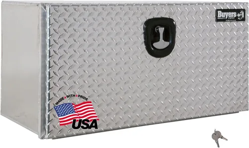 Vista 12 de Buyers Products 1706500 - Caja de aluminio para debajo de la carrocería de camión plateada con puerta de banda de rodadura diamantada, 18x18x24