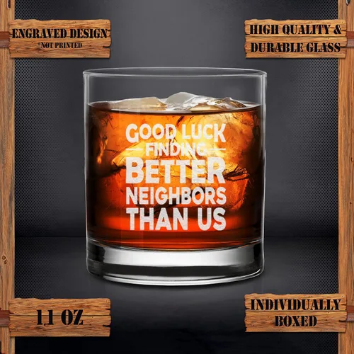 Vista 3 de Vaso de whisky Good Luck Finding Better Neighbors Than Us - Regalo de despedida sarcástica para mudarse