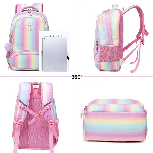 Vista 3 de Meisohua Mochilas escolares para niñas, mochila de unicornio con bolsa de almuerzo y estuche para lápices, juego de bolsas escolares 3 en 1
