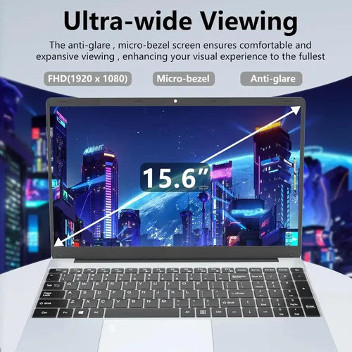 Vista 3 de thunderb Computadora portátil Windows 11 Pro de 15.6 pulgadas, 12 GB de RAM, SSD de 128 GB, Intel Quad-Core, huella digital, teclado retroiluminado