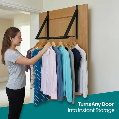 Vista 2 de HOLDN' STORAGE Colgador para colgar sobre la puerta, organizador plegable para colgar ropa, abrigos y toallas, ideal para dormitorios, lavandería