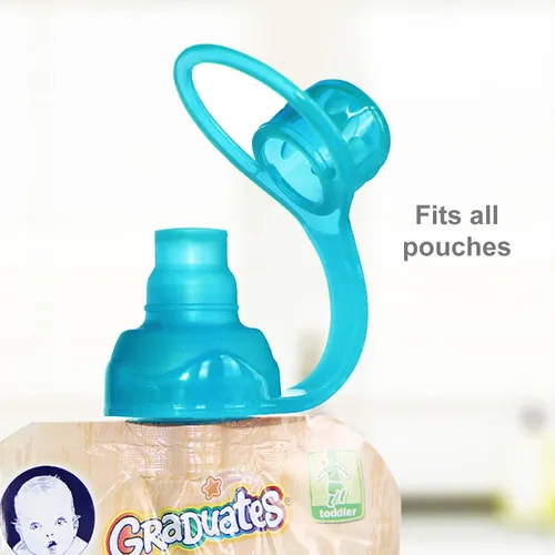 Vista 2 de ChooMee SoftSip - Tapas para bolsas de alimentos, 4 colores + funda morada, evita derrames y protege la boca de los niños