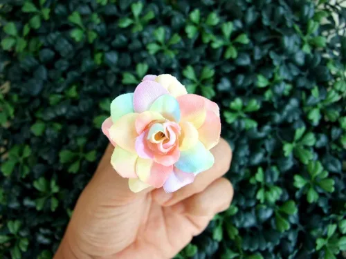 Vista 3 de (24) Cabeza de flores artificiales de seda arcoíris tonos pastel rosas – 1.75 pulgadas – Cabeza de flores artificiales, suministros florales