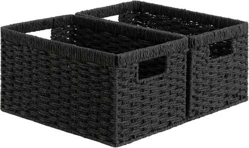 Vista 15 de StorageWorks Cesta de mimbre con asa, cestas de almacenamiento de mimbre para organizar, cestas de almacenamiento decorativas para estantes, cuerda