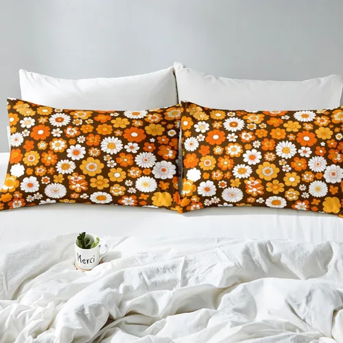 Vista 4 de Juego de ropa de cama Groovy de los años 60 y 70 para niños, funda de edredón retro de flores hippie para niños, adolescentes, vintage, bohemio