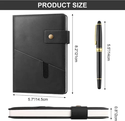 Vista 5 de Cuaderno de cuero A5 con bolígrafo, 200 páginas de tapa dura con bolsillo, diario de papel forrado grueso de 3.53 oz/m² para hombres y mujeres, gran