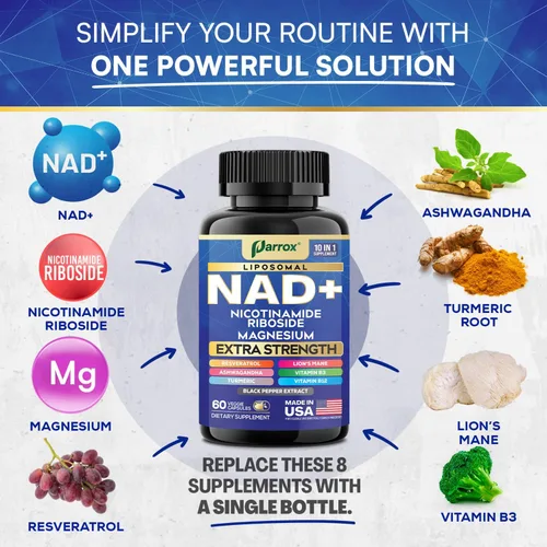 Vista 3 de Paquete Shilajit y NAD+ - Adaptógeno y apoyo de energía celular con Panax Ginseng, Rhodiola Rosea, Cordyceps, NAD liposomal, resveratrol y vitaminas