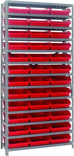 Vista 411 de Quantum QSBU-245BK Heavy Duty Shelving Unit with (7) Shelves and (24) QUS245 Black Bins for Garage Warehouse Storage Distribution 400 lb Load