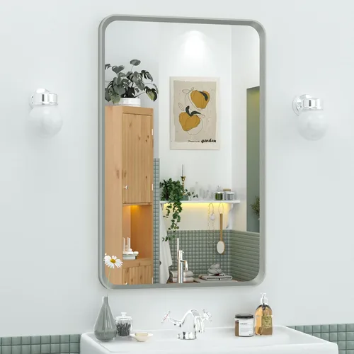 Vista 43 de OKPAL - Espejo de tocador de baño de 20x24 pulgadas con marco de metal cepillado en bronce, espejo de baño con marco de metal cepillado en bronce