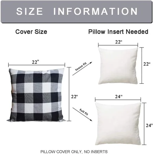 Vista 5 de HOPLEE Juego de 2 fundas de almohada de 22 x 22 pulgadas, fundas de almohada decorativas a cuadros de búfalo blanco y negro