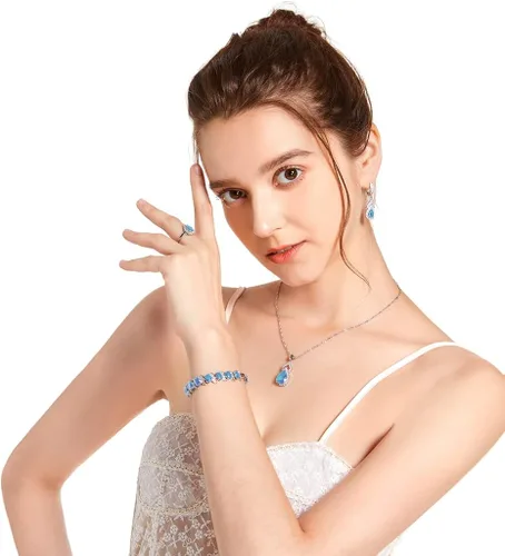 Vista 6 de LMXXVJ Juego de joyas para mujer, collar chapado en platino, anillo abierto, aretes, pulsera, para cumpleaños, aniversario, día de la madre, regalos
