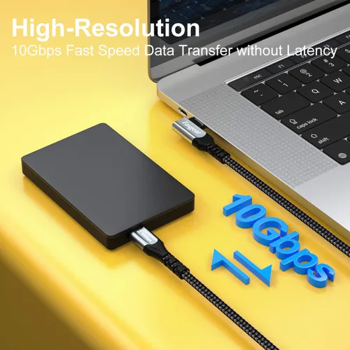 Vista 2 de Cable Fasgear USB-C a USB C de 100W Power Delivery 3 pies 90 grados Tipo C 3.1 Gen 2, cable de sincronización de datos de 10Gbps y carga rápida 5A