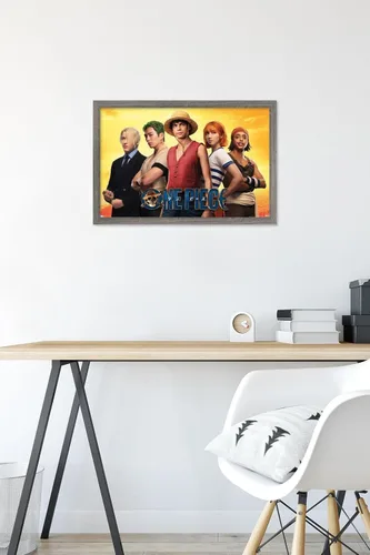 Vista 6 de Trends International Netflix One Piece - Póster de collage de pared, 14.72 x 22.37 pulgadas, versión enmarcada de madera de granero