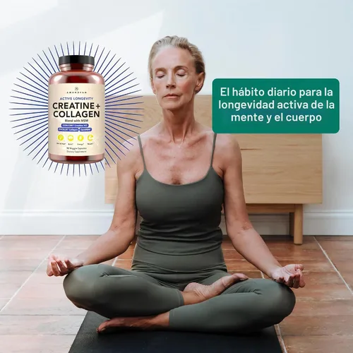 Vista 8 de AMANDEAN Creatina HCl + colágeno + cápsulas MSM, CON-CRET y OptiMSM, 90
