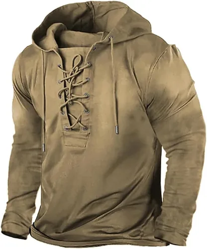 Vista 6 de ZOCANIA Sudaderas con capucha tácticas retro para hombre, de manga larga, para deportes al aire libre, con cordón, con cordón