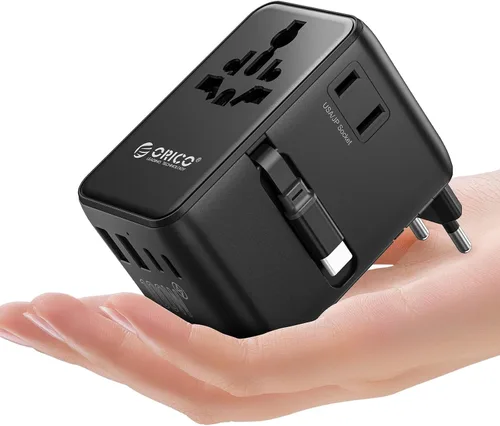 Vista 11 de ORICO Adaptador de viaje universal con 2 CA 2 USB-C y 1 conector USB-A, adaptador de corriente internacional PD 20W, cargador de pared esencial