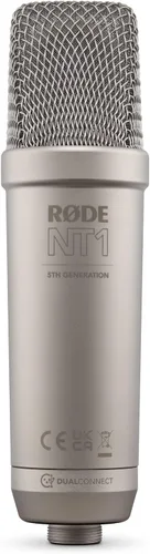 Vista 4 de Rode NT1 - Micrófono condensador de 5ª generación con montaje de choque SM6 y filtro pop, color plateado Dual Xlr y USB-C, 1 cápsula de oro