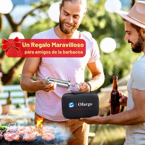 Vista 5 de Ofargo Jeringa Inyectora de Carne de Acero Inoxidable con 4 Agujas de Marinado y Estuche de Viaje para Parrilla Ahumadora de BBQ, regalos