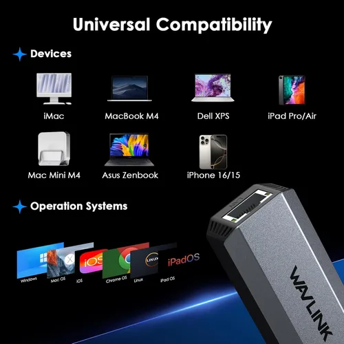 Vista 4 de Adaptador USB C a Ethernet de 5 Gbps WAVLINK Adaptador de red Ethernet LAN Gigabit USB tipo C a RJ45 para Windows, Mac OS, iPad OS y más