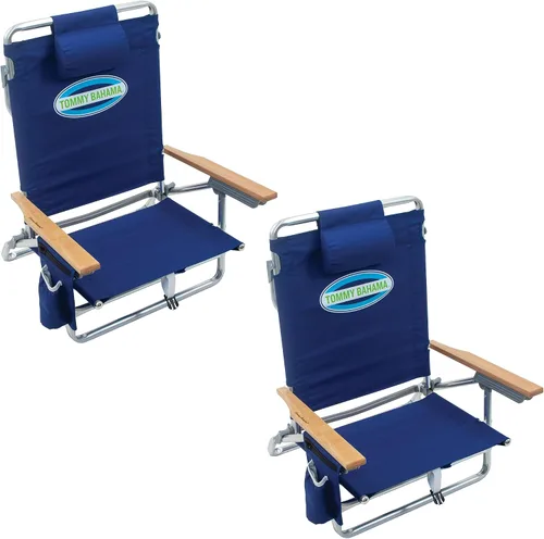 Vista 10 de [Usado] Tommy Bahama - Silla plegable clásica para playa con 5 posiciones y mochila, rayas azules y verdes, 23 x 25.25 x 31.5 pulgadas