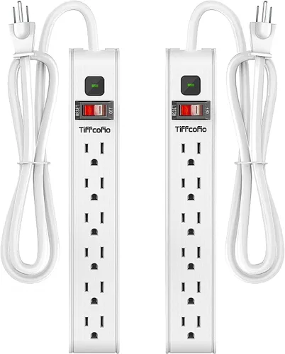 Vista 16 de Regleta protectora de sobretensiones, cable de extensión de 4 pies, protección contra sobretensiones de 600 julios, protección múltiple de 6 tomas