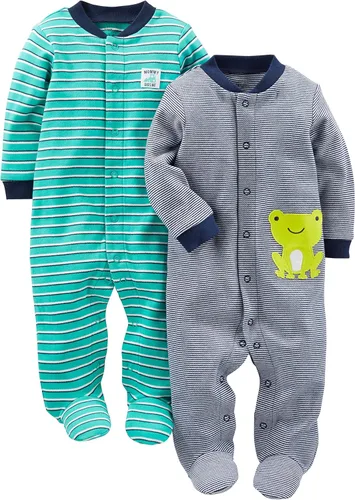 Vista 6 de Simple Joys by Carter's baby-boys 2-way Zip Thermal Footed Sleep and Play, Pack of 2 Rayas azules/tiburones blancos