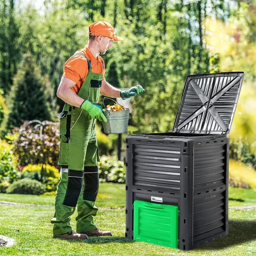 Vista 2 de YITAHOME Contenedor de compostaje grande para exteriores, caja de compostaje de 80 galones (300 L) con tapa superior a presión y sistema