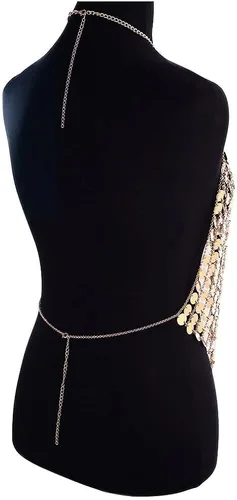 Vista 7 de DOTASI - Blusa halter de cadena con espalda descubierta para mujer con cadena de lentejuelas