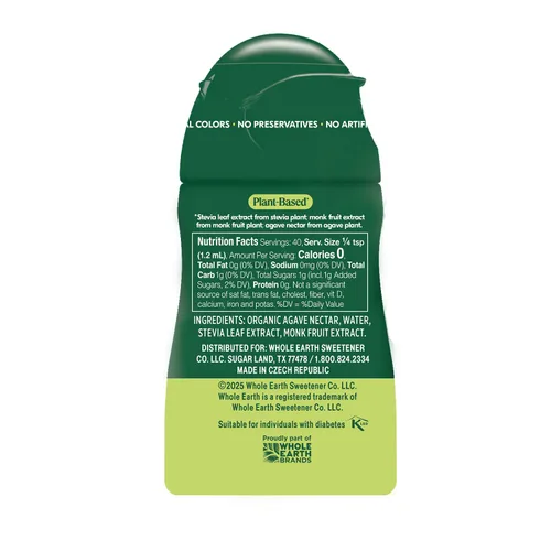 Vista 3 de Whole Earth Stevia & Monk Fruit Edulcorante líquido, original, 1.62 onzas líquidas (paquete de 1)