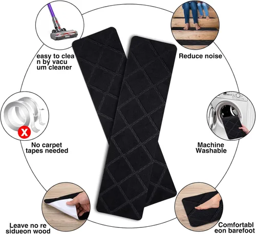 Vista 5 de Peldaños de escalera para escalones de madera, 15 unidades, 8 x 30 pulgadas, alfombras antideslizantes para interiores, para niños, ancianos