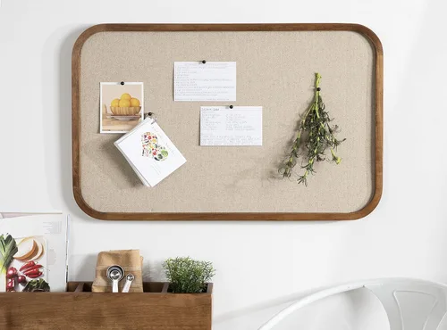 Vista 2 de Kate and Laurel Hutton Transitional Pinboard, 20 x 30, Rustic Brown, Radius Rectangle Wall Organizer with Fabric Pinning Surface Marrón rústico