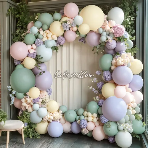 Vista 12 de Kit de Arco de Globos Azul Polvoriento Dorado, Kit de Arco de Globos Pastel de Doble Relleno Azul Claro Azul Oscuro Mezclilla Azul Pálido con Globos