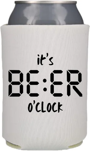 Vista 3 de Divertido enfriador de latas de cerveza, It's Beer O'Clock, divertido accesorio de bebida Coolies, fundas de cerveza, regalos de fiesta (negro)