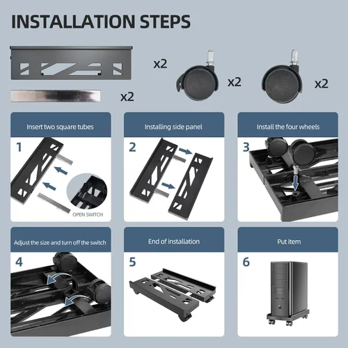 Vista 8 de BYMECOST Soporte de torre ajustable para computadora, soporte de PC para CPU móvil con 4 ruedas giratorias que se adapta a la mayoría de PC debajo