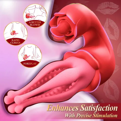 Vista 6 de Juguetes sexuales vibrador de punto G consolador lengua juguetes adultos rosa juguete sexual vibrador de 3 en 1 con empuje estimulador de pezón