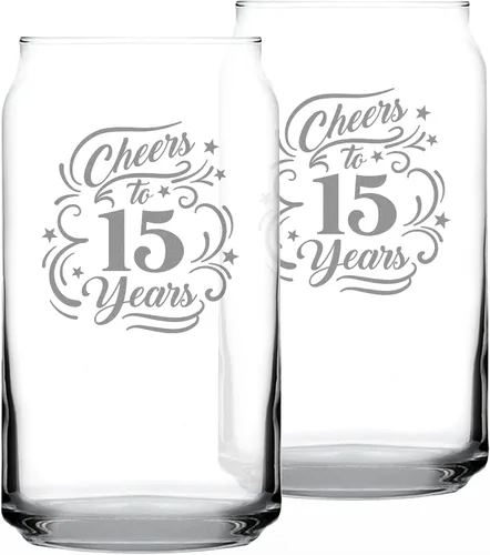 Vista 5 de Regalos personalizados de vidrio con texto en inglés «Cheers to 15 Years» para mujeres y hombres, decoración de fiesta de 15 aniversario, vasos