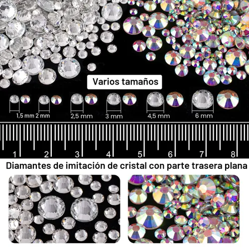 Vista 3 de Kits de estrases con parte trasera plana, estrases de colores+cristales AB y gemas faciales transparentes blancas para uñas con pegamento
