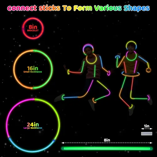 Vista 5 de Mega-L Glow Sticks suministros de fiesta, recuerdos de fiesta que brillan en la oscuridad, 100 collares ultra brillantes de 8 pulgadas y pulseras