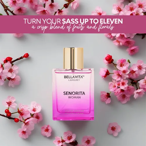 Vista 3 de Bella Vita Luxury SENORITA Perfume para Mujeres (3.4 fl.oz) Fragancia Floral y Afrutada con Granada, Menta y Almizcle Notas de Yuzu y Loto