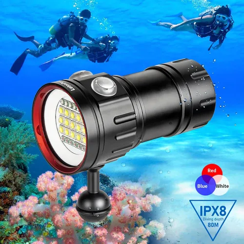 Vista 7 de B15 Luz de Buceo Subacuática 8000 Lúmenes Luces de Vídeo Subacuáticas 80m Luz de Buceo para Deportes Bajo el Agua, Filmación Submarina y Fotografía