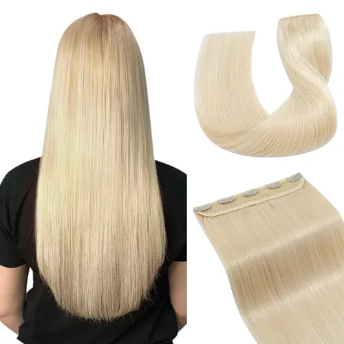 Vista 9 de Extensiones de cabello con clip, cabello humano Remy, extensiones de cabello largo lacio de una pieza con 5 clips, con gancho para colgar