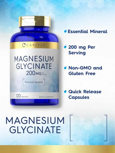Vista 4 de Carlyle Glicinato de magnesio 200 mg 120 cápsulas Suplemento sin OMG y sin gluten