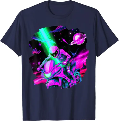 Vista 26 de Camiseta de motociclista espacial para motociclista astronauta, Negro, S