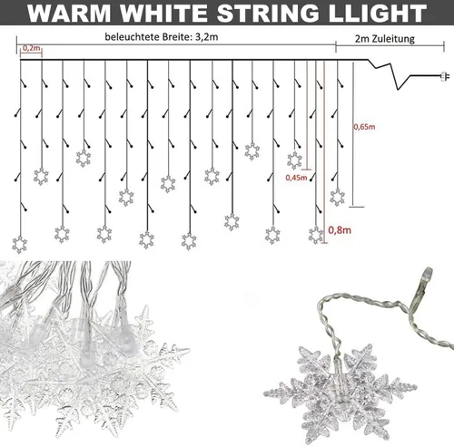 Vista 7 de Luces LED de cortina de copos de nieve, 13 pies / 13.1 ft, 96 luces LED de copo de nieve, luces de copos de nieve de Navidad, 8 modos
