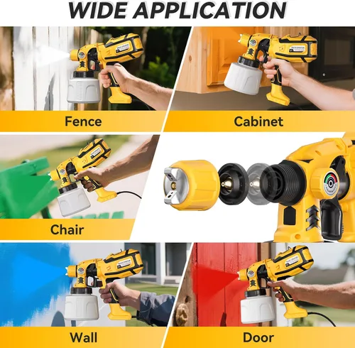 Vista 7 de Pulverizador de pintura HVLP eléctrico de 1200W, pistola de pintura en aerosol con 5 boquillas y 3 patrones de pulverización, control de flujo
