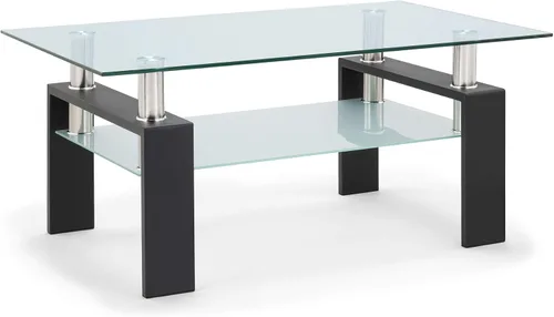 Vista 11 de Mesa de centro de vidrio templado para muebles de sala de estar (todo negro)