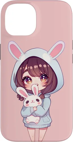 Vista 4 de Anime Girl With Bunny Kawaii Easter Japanese Otaku Girl Case for iPhone 16